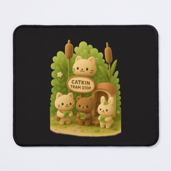 Item preview, Cute Catkin Tram Stop Animal Commuters | Kawaii Cottagecore Nature Fantasy Art designed and sold by Moons Studio.