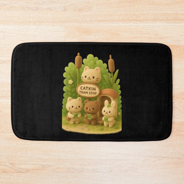 Item preview, Cute Catkin Tram Stop Animal Commuters | Kawaii Cottagecore Nature Fantasy Art designed and sold by Moons Studio.