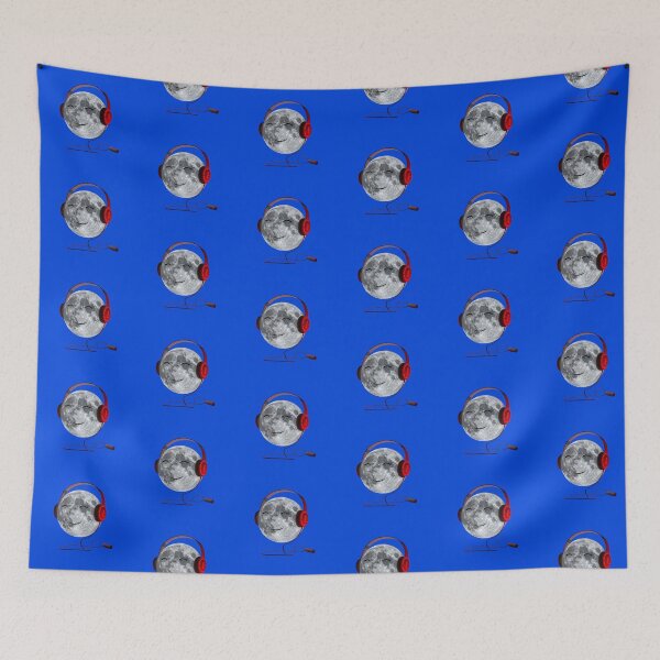 Item preview,  The Moon Wearing Headphones in a Whimsical Cosmic Scene designed and sold by PixelVibe782.