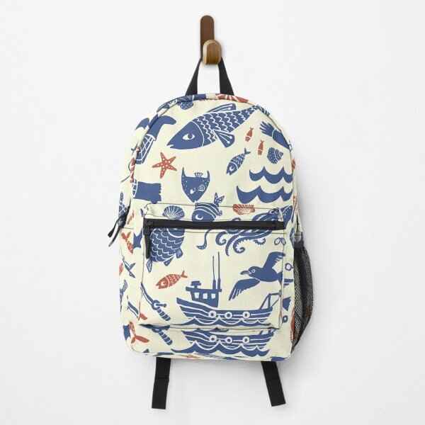 Item preview, Playful Nautical Pattern – Sailors, Boats, and Sea Creatures in Blue and Red designed and sold by darkskinbender.