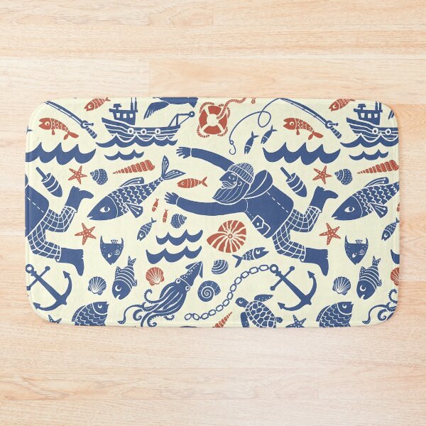 Item preview, Playful Nautical Pattern – Sailors, Boats, and Sea Creatures in Blue and Red designed and sold by darkskinbender.
