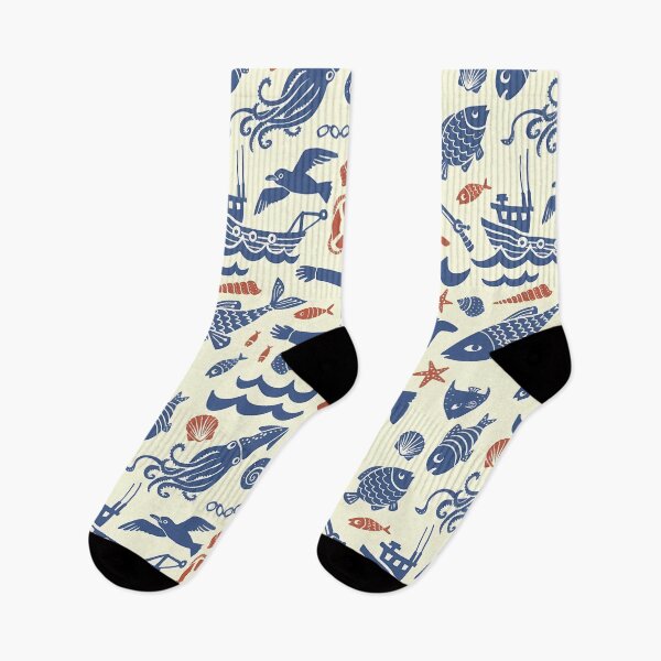 Item preview, Playful Nautical Pattern – Sailors, Boats, and Sea Creatures in Blue and Red designed and sold by darkskinbender.