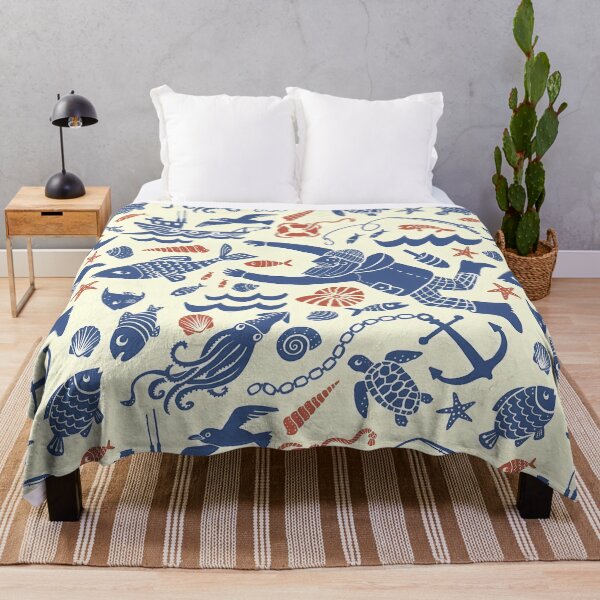 Item preview, Playful Nautical Pattern – Sailors, Boats, and Sea Creatures in Blue and Red designed and sold by darkskinbender.