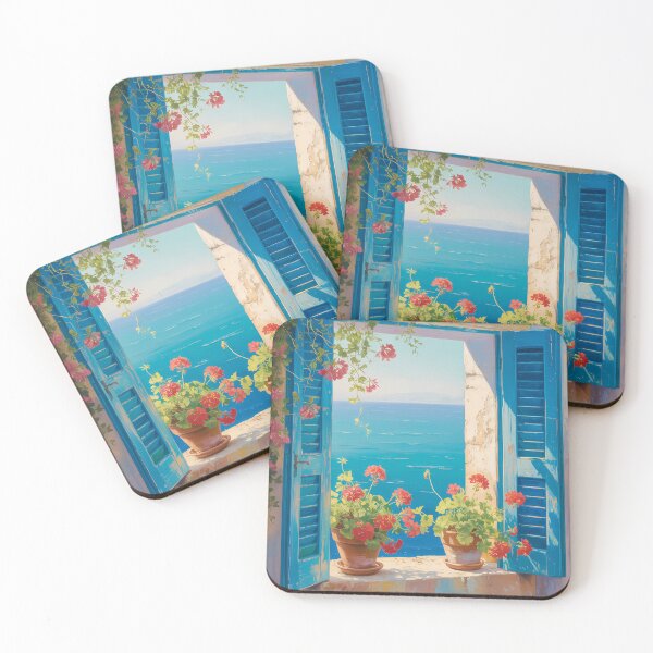 Item preview, Mediterranean Window Sea View Art – Impressionist Coastal Summer Aesthetic Design designed and sold by Ledadi.