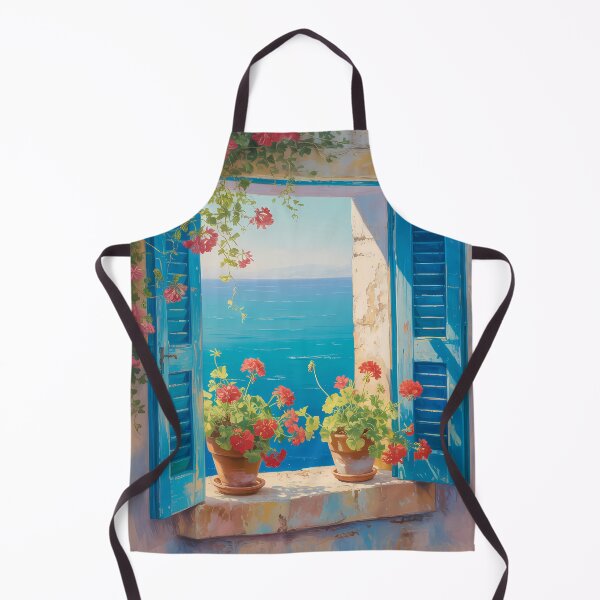 Item preview, Mediterranean Window Sea View Art – Impressionist Coastal Summer Aesthetic Design designed and sold by Ledadi.