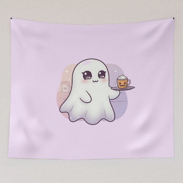 Item preview, Kawaii Gothic Ghost Barista with Pumpkin Spice Latte designed and sold by Itsheartshop.