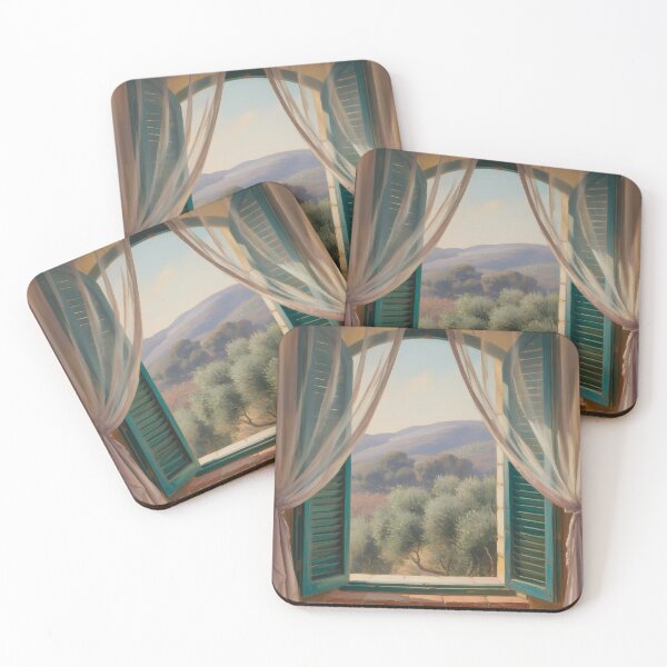 Item preview, Mediterranean Balcony View – Olive Grove Countryside Impressionist Window Scene designed and sold by Ledadi.