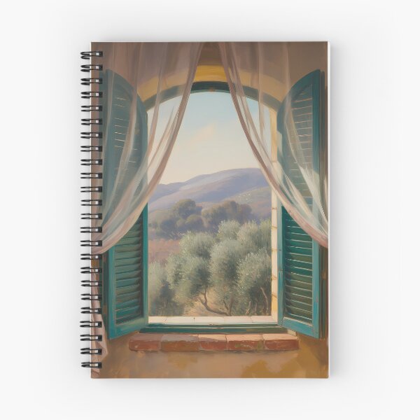Item preview, Mediterranean Balcony View – Olive Grove Countryside Impressionist Window Scene designed and sold by Ledadi.