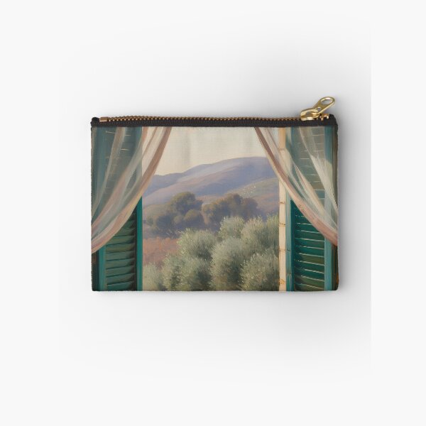 Item preview, Mediterranean Balcony View – Olive Grove Countryside Impressionist Window Scene designed and sold by Ledadi.