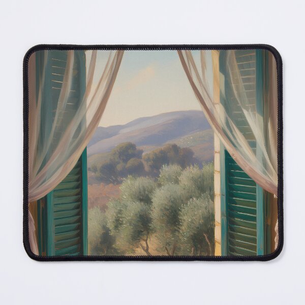 Item preview, Mediterranean Balcony View – Olive Grove Countryside Impressionist Window Scene designed and sold by Ledadi.