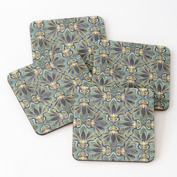 Item preview, Deep Glamor Art Deco Lotus Pattern with Golden Yellow Linework  designed and sold by micklyn.