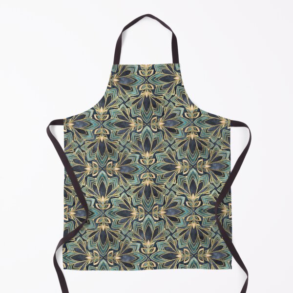 Item preview, Deep Glamor Art Deco Lotus Pattern with Golden Yellow Linework designed and sold by micklyn.