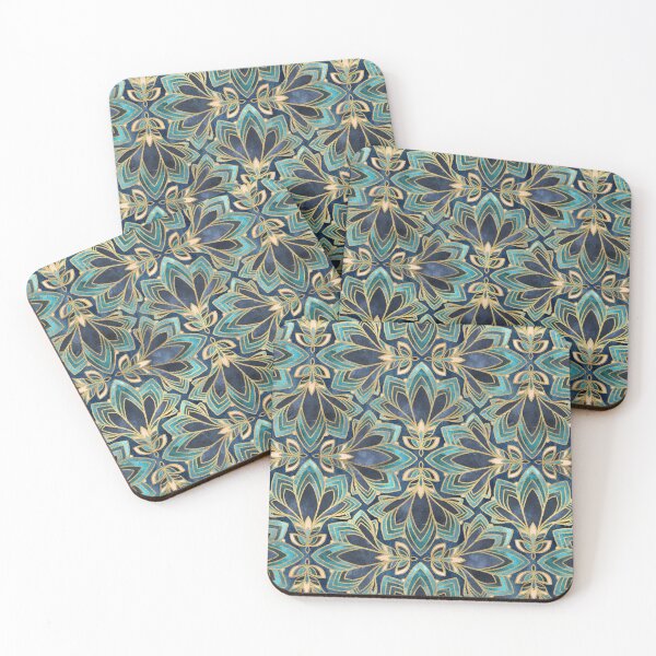 Item preview, Golden Glamorous Sapphire Blue and Teal Art Deco Lotus Fans designed and sold by micklyn.