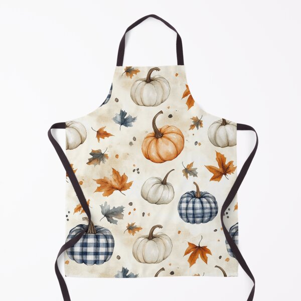 Item preview, Orange Blue Cream Autumn Pumpkins and Falling Maple Leaves Watercolor All Over designed and sold by Feeling Artsy.
