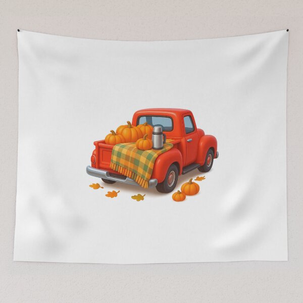 Item preview, Truck with Plaid Blanket and Mini Pumpkins – Cozy Autumn Scene designed and sold by PrintCreations9.