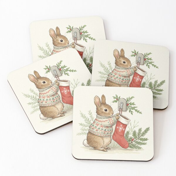 Item preview, Cozy Christmas Bunny Hanging a Holiday Stocking designed and sold by Pasteltone.