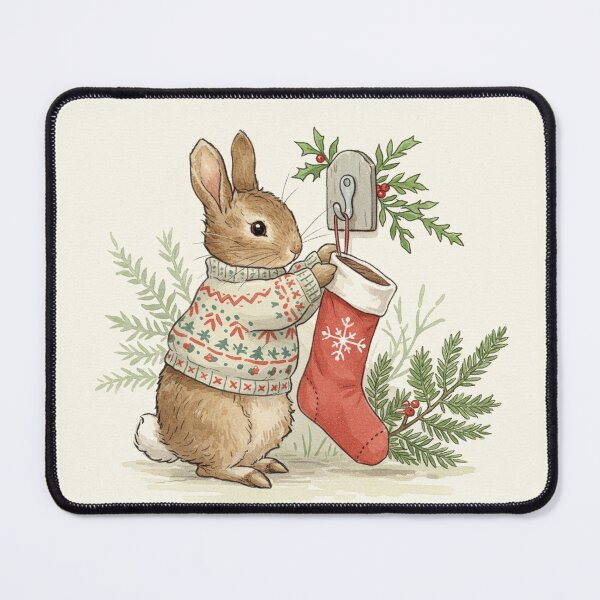 Item preview, Cozy Christmas Bunny Hanging a Holiday Stocking designed and sold by Pasteltone.