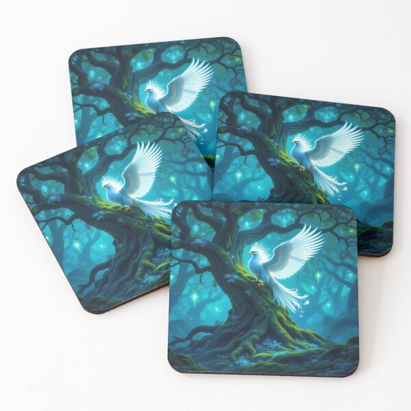 Item preview, White Phoenix in mystic glow – enchanted serenity & forest hues for dreamers & collectors designed and sold by FotoworldEdel.
