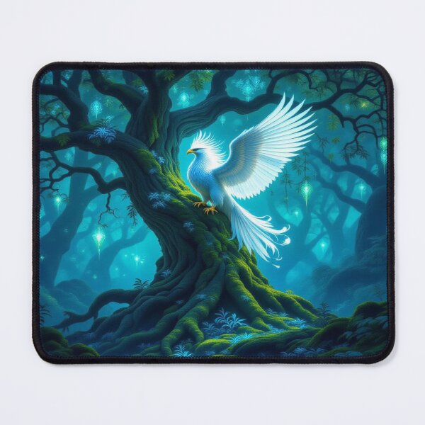 Item preview, White Phoenix in mystic glow – enchanted serenity & forest hues for dreamers & collectors designed and sold by FotoworldEdel.