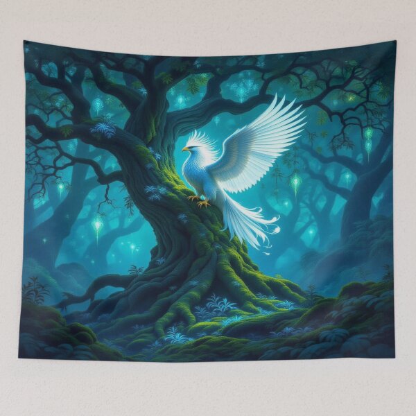 Item preview, White Phoenix in mystic glow – enchanted serenity & forest hues for dreamers & collectors designed and sold by FotoworldEdel.