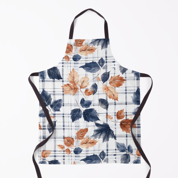 Item preview, Orange Blue Cream Autumn Falling Leaves Blue Plaid Watercolor All Over designed and sold by Feeling Artsy.