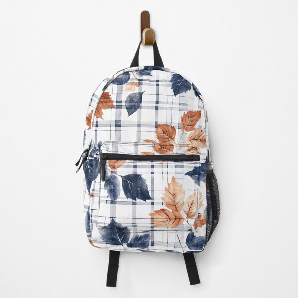 Item preview, Orange Blue Cream Autumn Falling Leaves Blue Plaid Watercolor All Over designed and sold by Feeling Artsy.