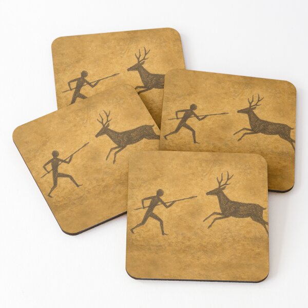 Item preview, Prehistoric Hunting Cave Art – Ancient Stick Figure Man With Spear and Deer designed and sold by EdgyEdgeArt.