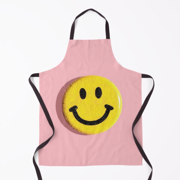 Item preview, Yellow smiley button on a pink background designed and sold by ArtHouseNiklas.