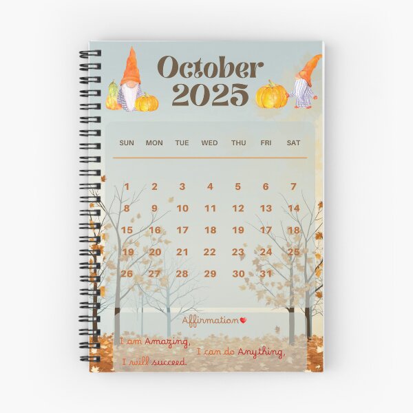 Item preview, October 2025 Calendar – Whimsical Gnome & Pumpkin Autumn Printable designed and sold by evermusedesignstudio.