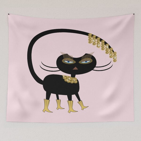 Item preview, Kitty with Gold Go-Go Boots designed and sold by WandaRichards.