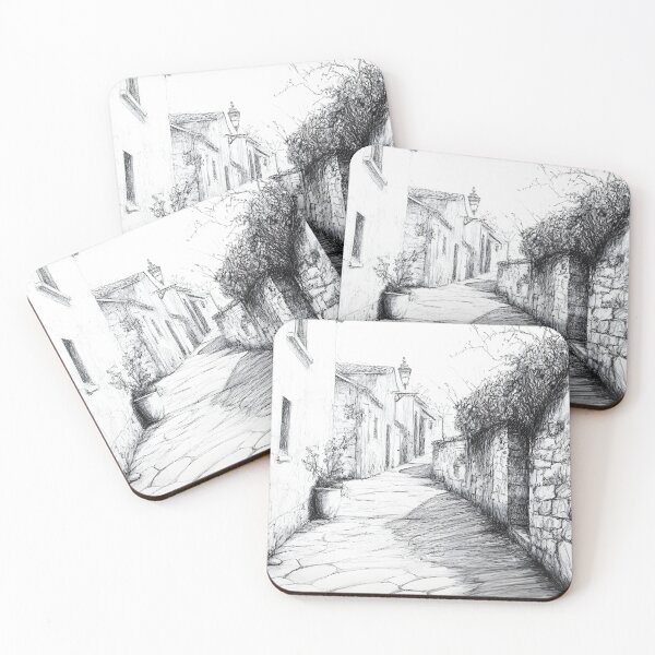 Item preview, A black-and-white pencil sketch of a charming, narrow European alleyway designed and sold by MarcinJ84.
