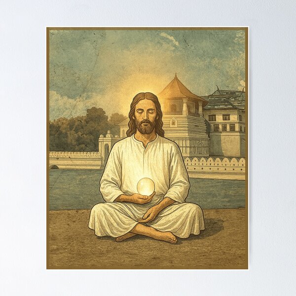 Item preview, Jesus Meditating at the Temple of the Sacred Tooth — Peaceful Spiritual Artwork designed and sold by Loving Nature Gifts.