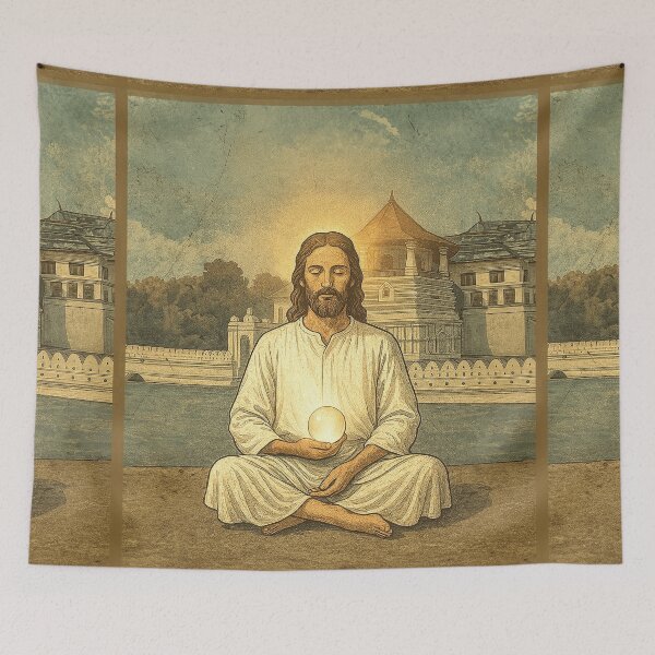 Item preview, Jesus Meditating at the Temple of the Sacred Tooth — Peaceful Spiritual Artwork designed and sold by Loving Nature Gifts.