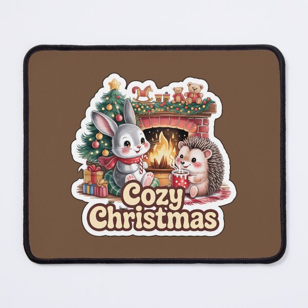 Item preview, Christmas Nostalgic Cozy Animals – Bunny and Hedgehog by the Fireplace designed and sold by Nuist25.