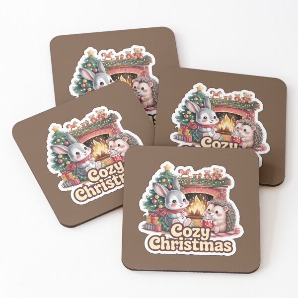 Item preview, Christmas Nostalgic Cozy Animals – Bunny and Hedgehog by the Fireplace designed and sold by Nuist25.