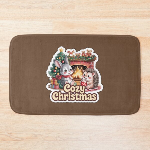 Item preview, Christmas Nostalgic Cozy Animals – Bunny and Hedgehog by the Fireplace designed and sold by Nuist25.