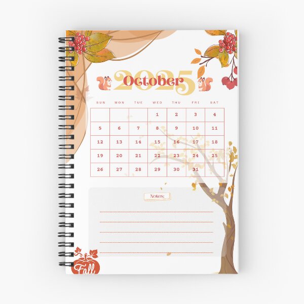 Item preview, October 2025 Fall Calendar | Autumn Leaves Planner with Notes designed and sold by evermusedesignstudio.