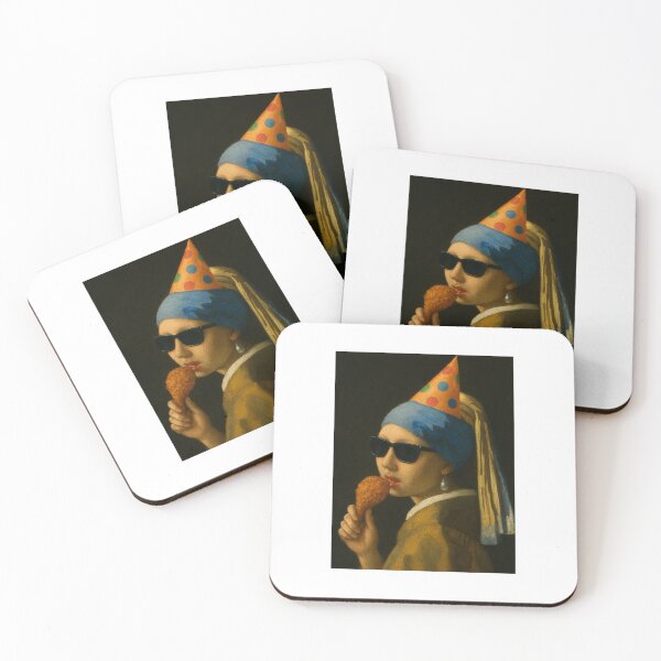 Item preview, Fried chicken Girl with a pearl earring party hat sunglasses happy birthday christmas funny prank meme gift weird designed and sold by CheeseBlueprint.
