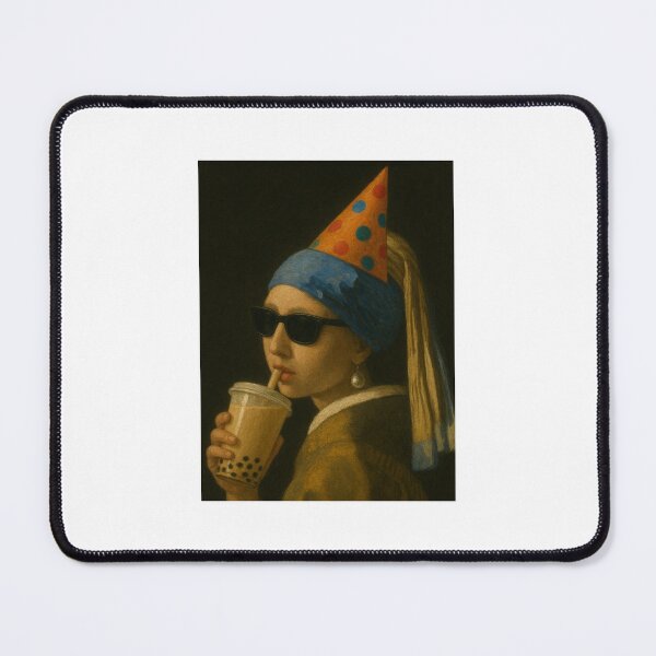 Item preview, Boba Girl with a pearl earring party milktea bubble tea hat sunglasses happy birthday christmas funny prank meme gift weird designed and sold by CheeseBlueprint.