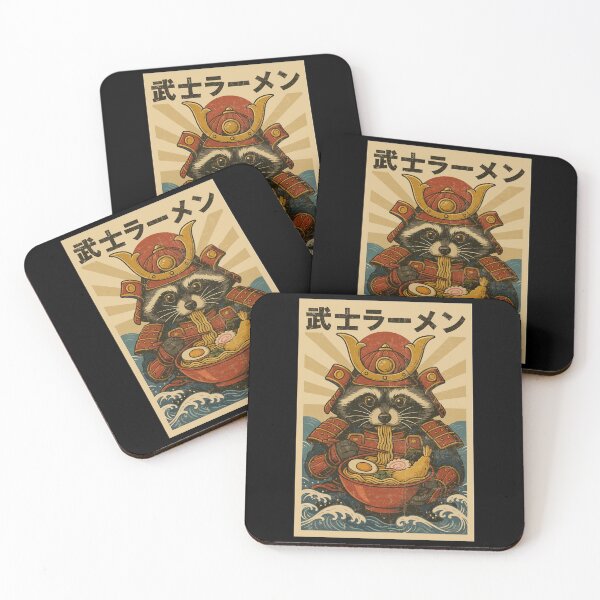 Item preview, Samurai Raccoon Ramen Noodles Bold Japanese Retro Vintage Style designed and sold by Damcoc.