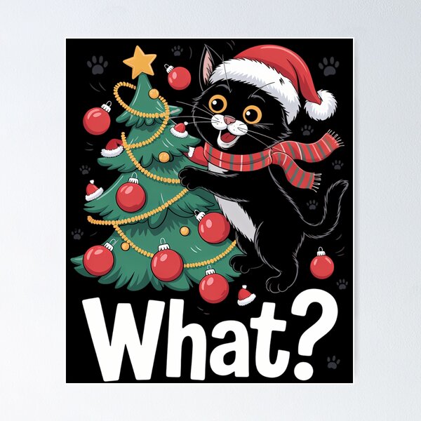 Item preview, Gato divertido empujando el árbol de Navidad designed and sold by aidenpier.
