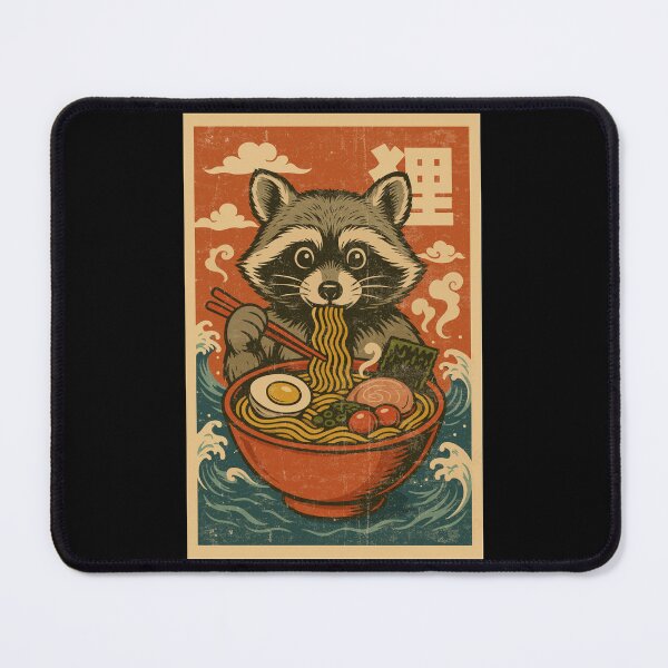 Item preview, Raccoon Ramen Noodles with Clouds – Cute Japanese Retro Vintage Style designed and sold by Damcoc.