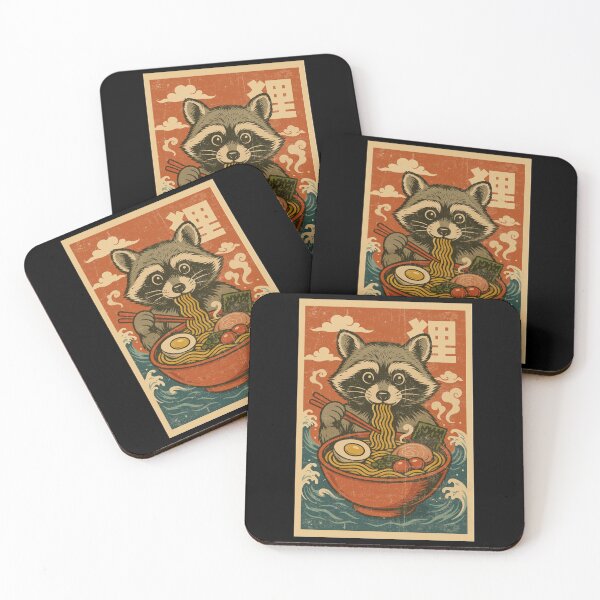 Item preview, Raccoon Ramen Noodles with Clouds – Cute Japanese Retro Vintage Style designed and sold by Damcoc.