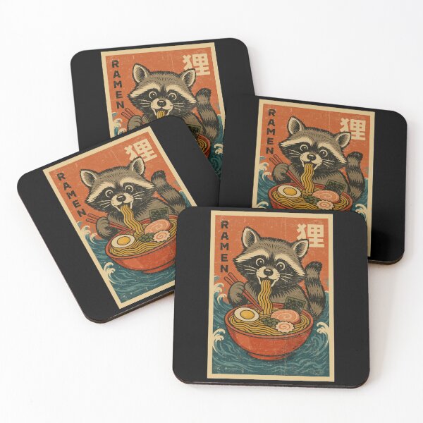 Item preview, Happy Kawaii Raccoon Ramen Noodles – Cute Japanese Retro Vintage Style designed and sold by Damcoc.
