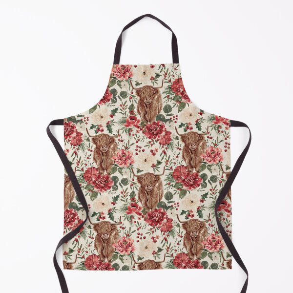 Item preview, Highland Cow Vintage Christmas Floral on Cream designed and sold by cateandrainn.