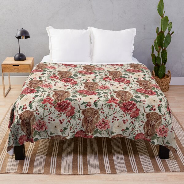Item preview, Highland Cow Vintage Christmas Floral on Cream designed and sold by cateandrainn.