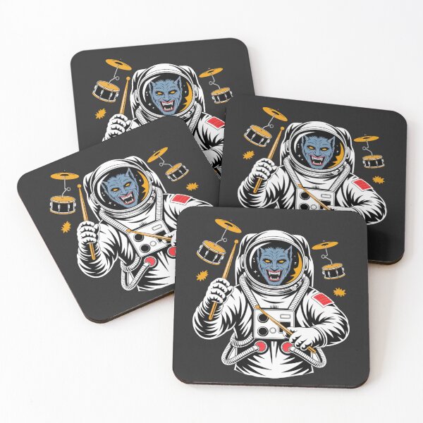 Item preview, Werewolf Astronaut with Drumsticks – Spooky Halloween Space Music Design designed and sold by ColorSplash123.
