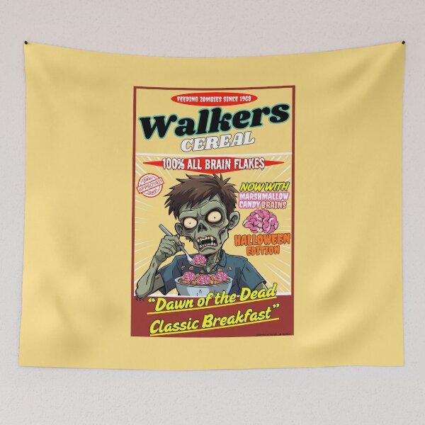 Item preview, Funny Horror | Walkers Cereal Feeding Zombies Since 1968 100% All Brain Flakes Halloween Candy Brains Dawn of the Dead Zombie Classic designed and sold by theflandonian.