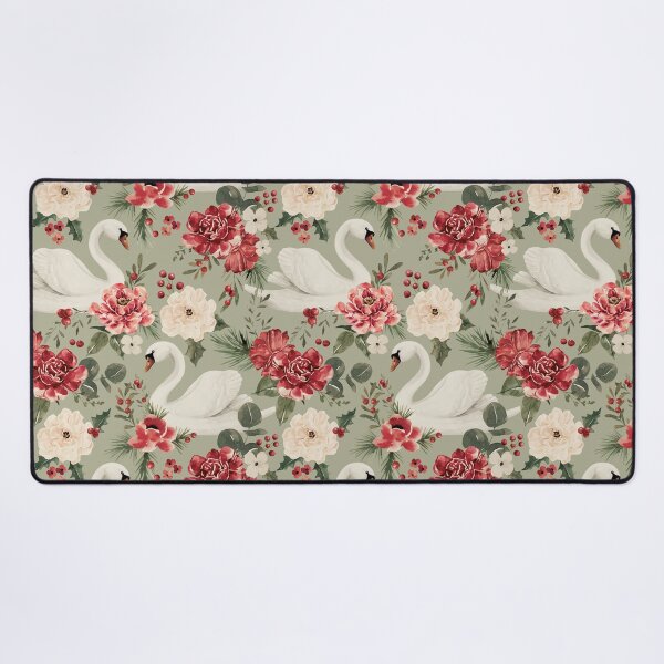 Item preview, Vintage Christmas Swan Floral on Sage Green designed and sold by cateandrainn.