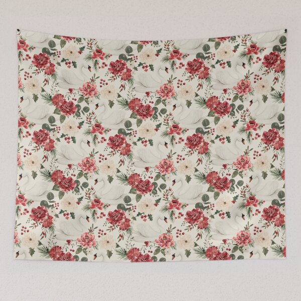 Item preview, Vintage Christmas Swan Floral on Cream designed and sold by cateandrainn.